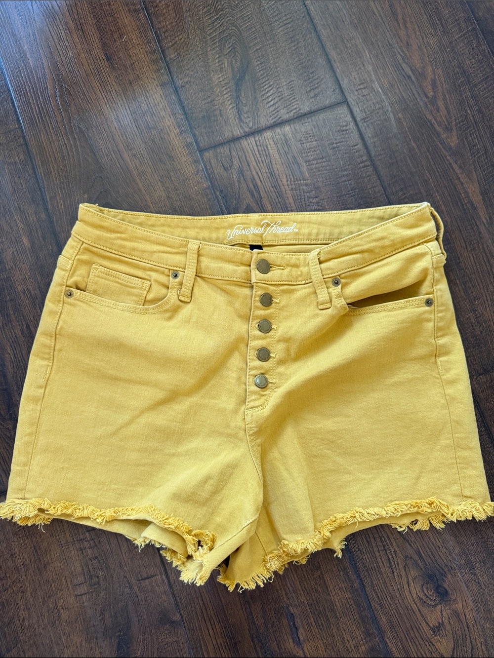 Universal Thread Yellow High-Rise Frayed Denim Shorts